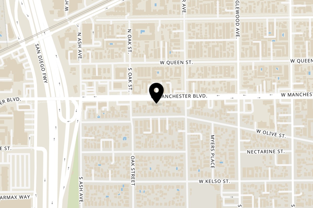 Map showing the location of Veronica's Kitchen on 524 W Manchester Blvd in Inglewood